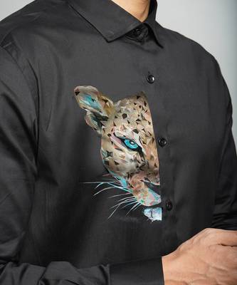 Black cubic cheetah handpainted cotton shirt 3