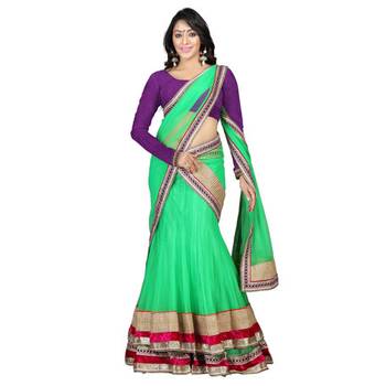 Green embroidered georgette unstitched lehenga-choli 1