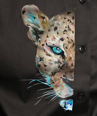 Black cubic cheetah handpainted cotton shirt 4