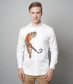 White the great indian tiger handpainted cotton shirt