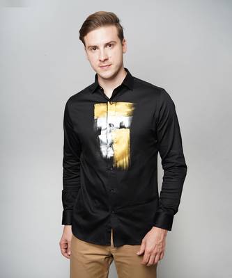 Black metal strokes handpainted cotton shirt 1