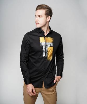 Black metal strokes handpainted cotton shirt 2