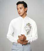 White lion bloom handpainted cotton shirt