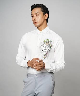 White lion bloom handpainted cotton shirt 3