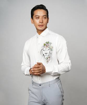 White lion bloom handpainted cotton shirt 4