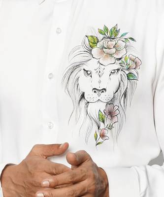 White lion bloom handpainted cotton shirt 5