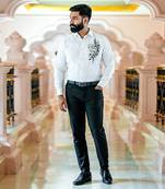 White geo lion handpainted cotton shirt