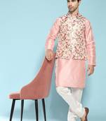 Pink printed polyester nehru-jacket