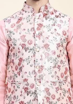 Green printed polyester nehru-jacket 2