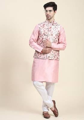 Green printed polyester nehru-jacket 4