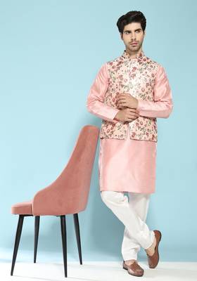 Green printed polyester nehru-jacket 5