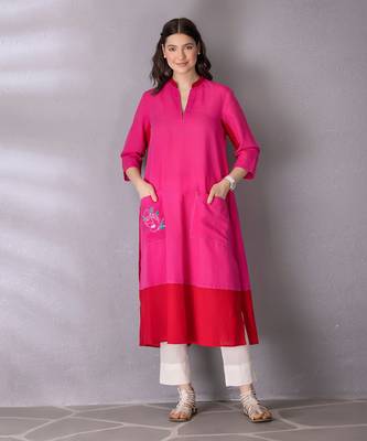 Bubblegum pink cotton linen kurta set 1