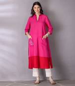 Bubblegum pink cotton linen kurta set