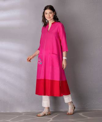 Bubblegum pink cotton linen kurta set 2