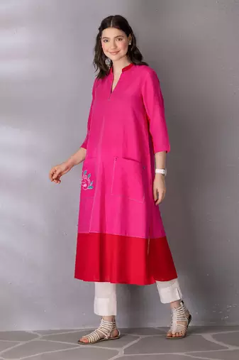 Bubblegum pink cotton linen kurta set