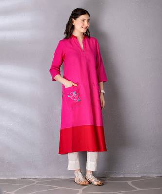 Bubblegum pink cotton linen kurta set 3