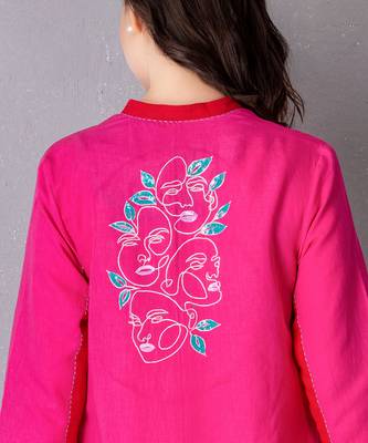 Bubblegum pink cotton linen kurta set 4