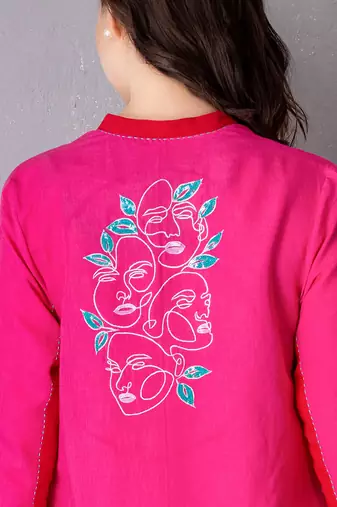 Bubblegum pink cotton linen kurta set