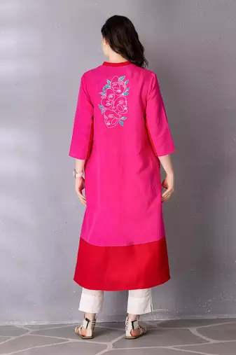 Bubblegum pink cotton linen kurta set