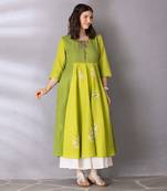 Lime green cotton linen kurta set