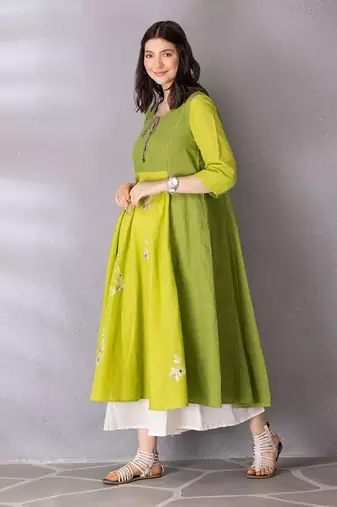 Lime green cotton linen kurta set
