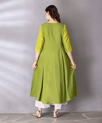 Lime green cotton linen kurta set 3