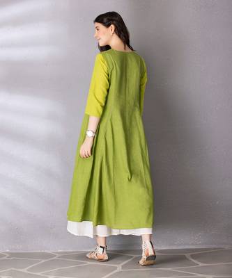 Lime green cotton linen kurta set 4
