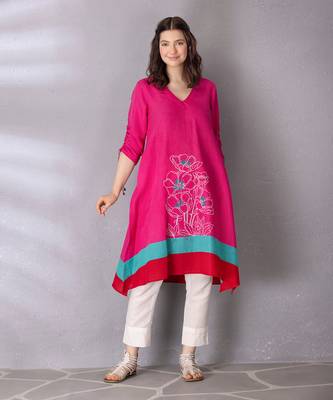 Pink cotton linen kurta set 1