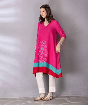 Pink cotton linen kurta set 2
