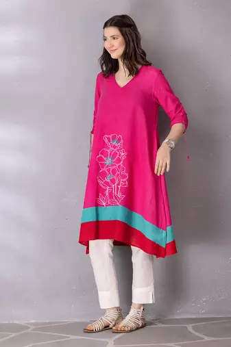 Pink cotton linen kurta set