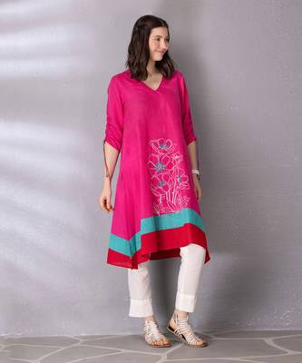 Pink cotton linen kurta set 3