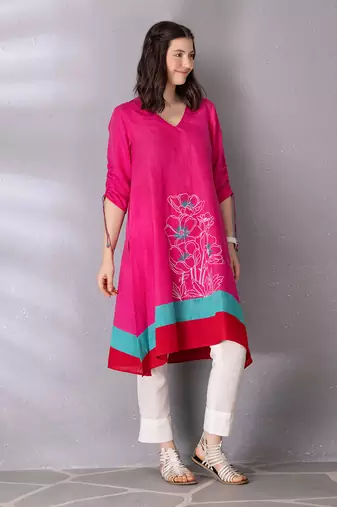 Pink cotton linen kurta set