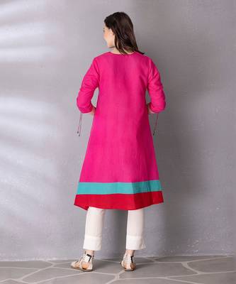 Pink cotton linen kurta set 4