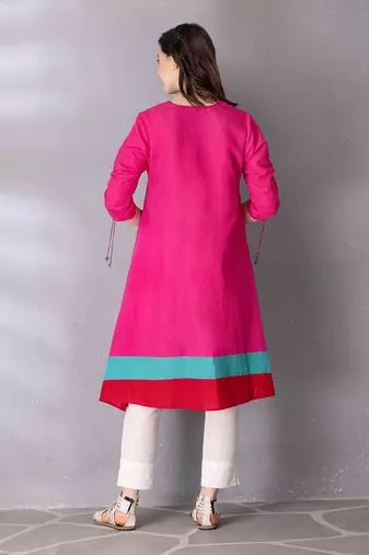 Pink cotton linen kurta set