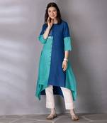 Turquoise cotton linen kurta set