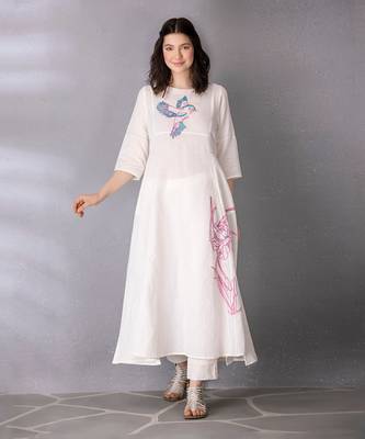 White cotton linen kurta set 1
