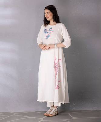 White cotton linen kurta set 2