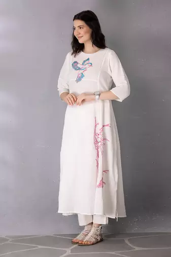 White cotton linen kurta set