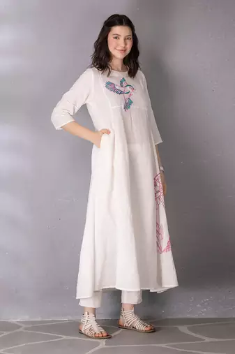 White cotton linen kurta set