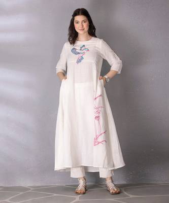 White cotton linen kurta set 4