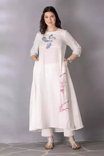 White cotton linen kurta set