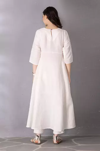 White cotton linen kurta set