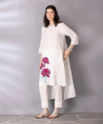 White tunic - cotton linen, pant - cotton linen kurta set 2