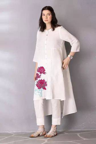 White tunic - cotton linen, pant - cotton linen kurta set