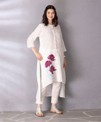 White tunic - cotton linen, pant - cotton linen kurta set 3