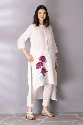 White tunic - cotton linen, pant - cotton linen kurta set