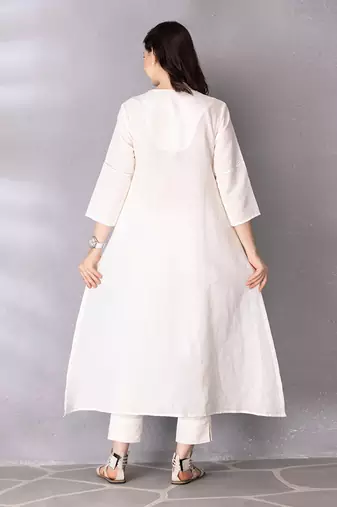White tunic - cotton linen, pant - cotton linen kurta set