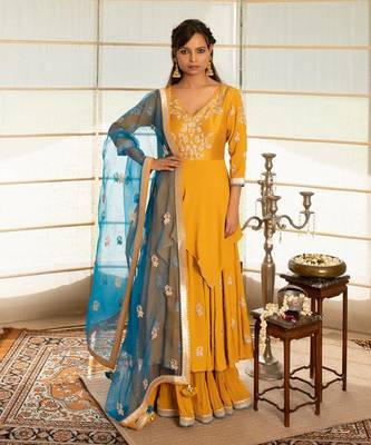 Honey mustard modal silk anarkali set 1