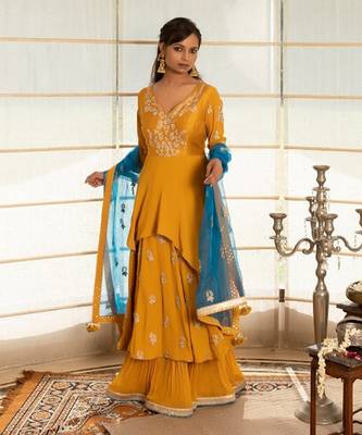 Honey mustard modal silk anarkali set 2