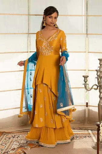 Honey mustard modal silk anarkali set
